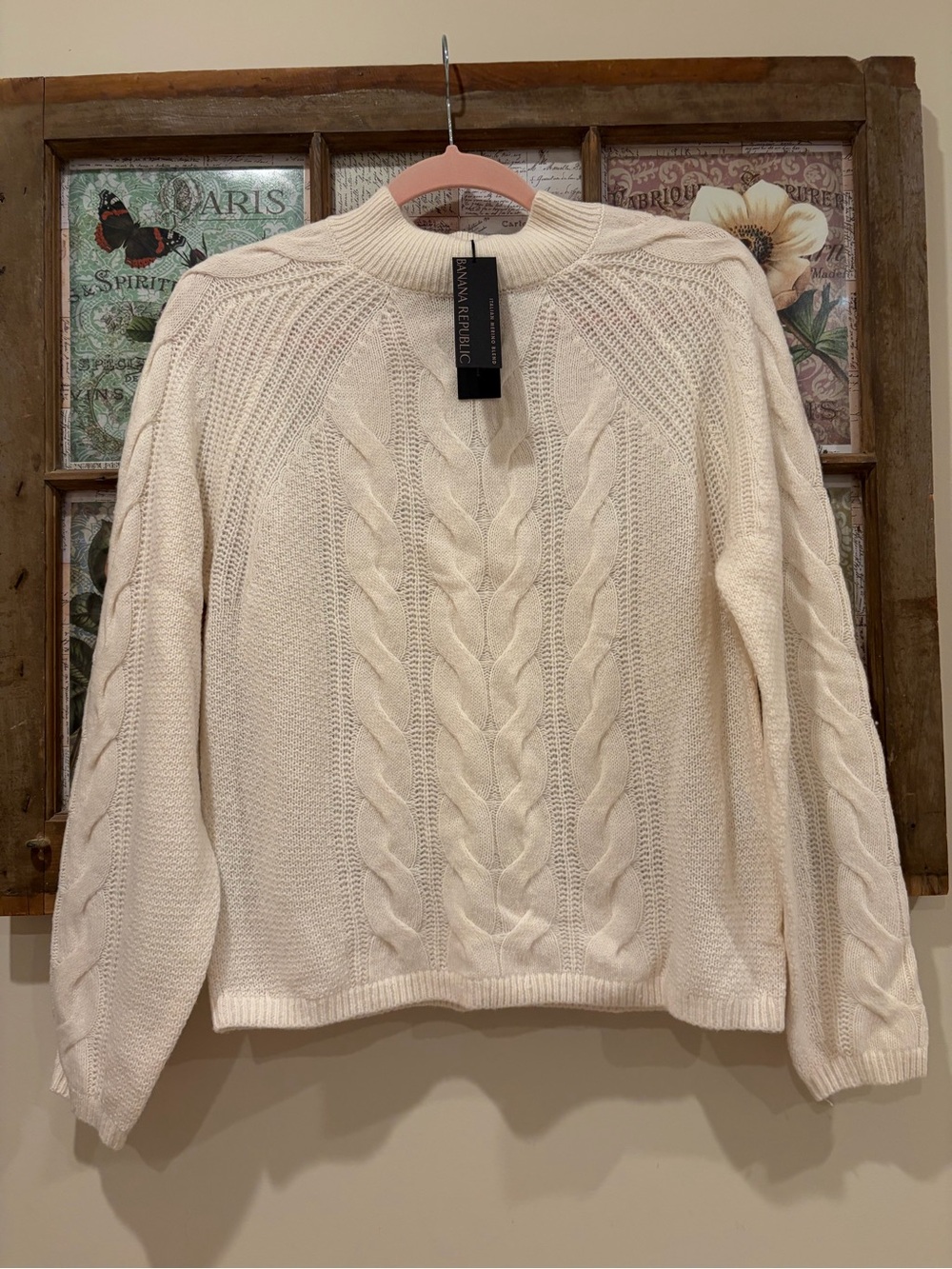 Banana Republic Cream Cable-Knit Crewneck Sweater